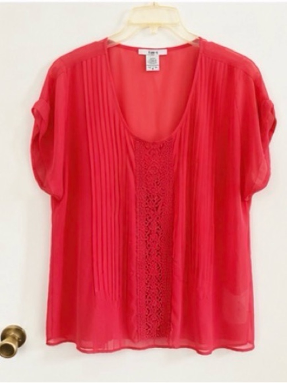 Bar III Women’s Sheer Lace-Panel Blouse - Red